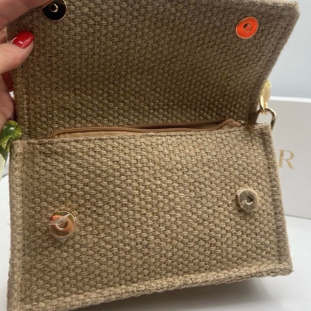 Dior Beige Woven Straw Clutch with Gold Chain comes in box - Picture 2 of 4